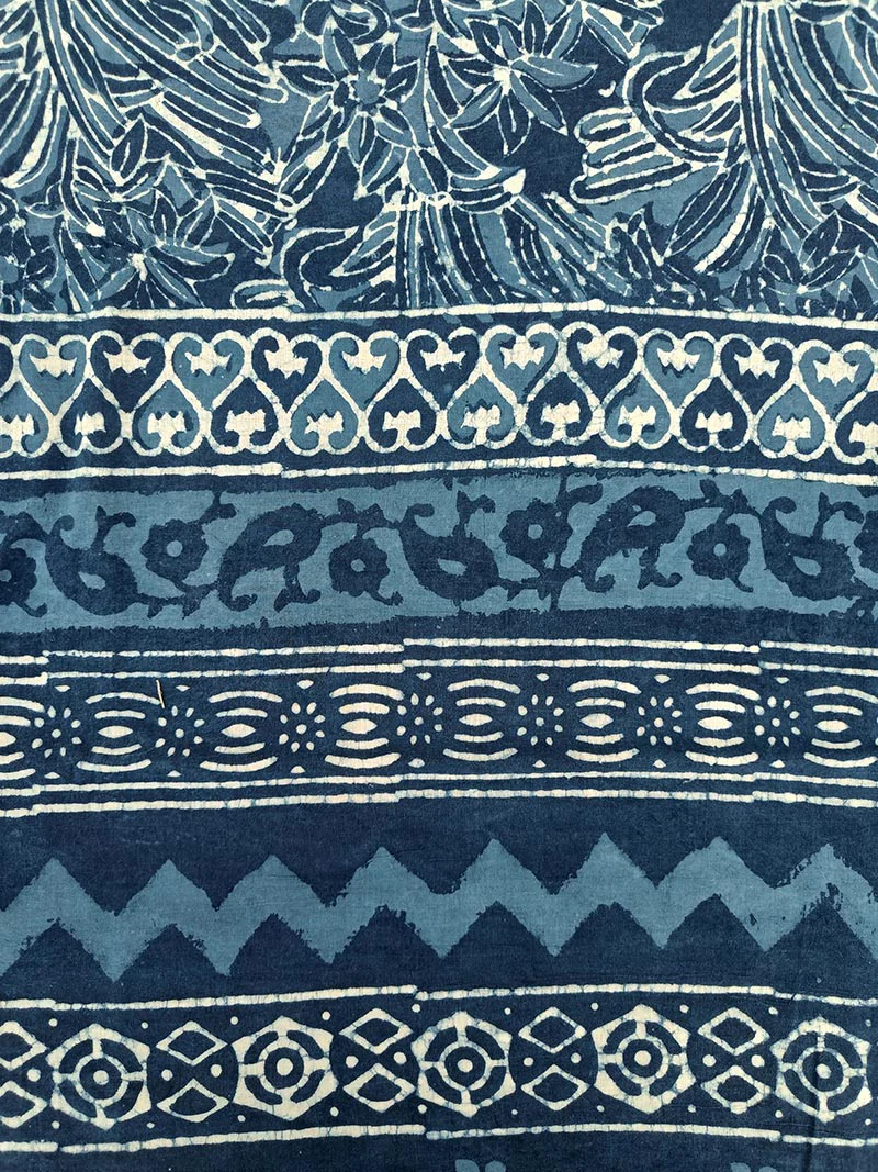 Indigo Illusion - Hand Block Print Mulmul Cotton Bagru Saree - Image 8