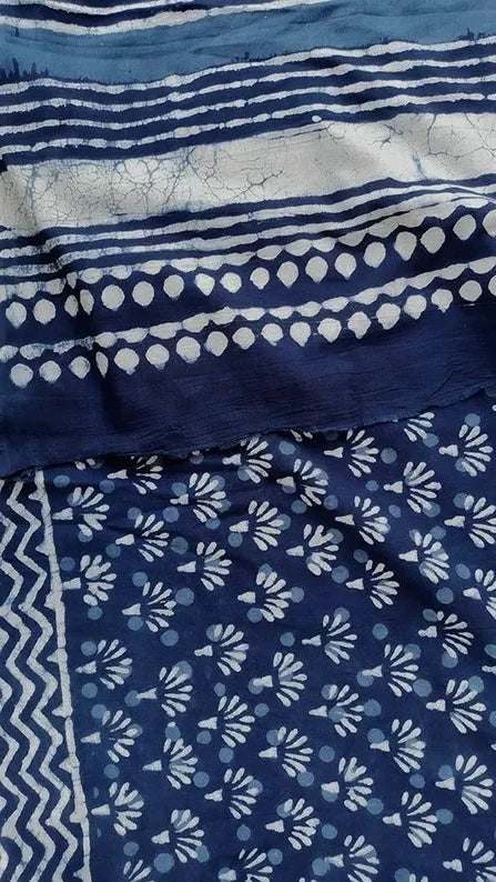 Indigo Muse - Dabu Hand Block Print Mulmul Cotton Bagru Saree - Image 7