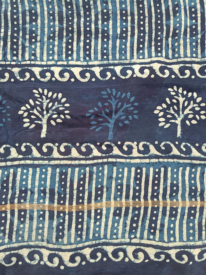 Indigo Waves - Hand Block Print Chanderi Silk Bagru Saree - Image 7