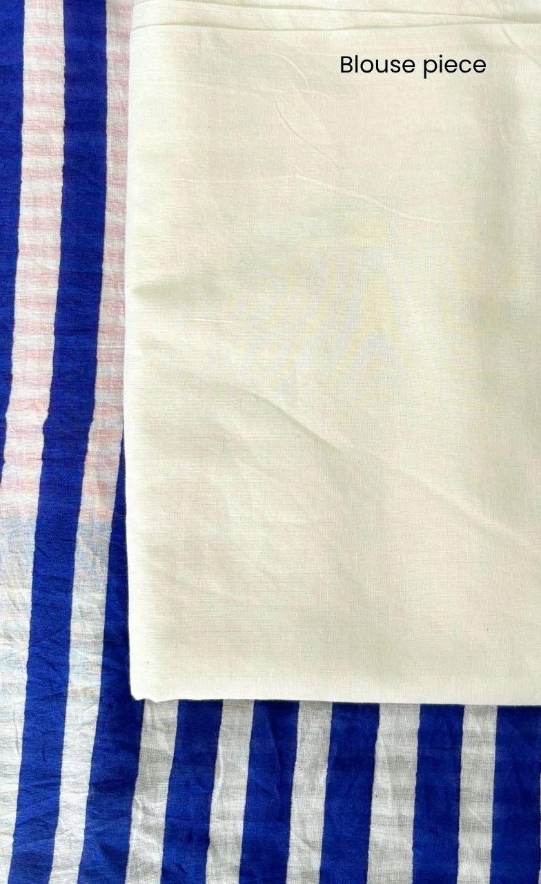 Laila Hand Block Print Mul Mul Cotton Saree - Image 10