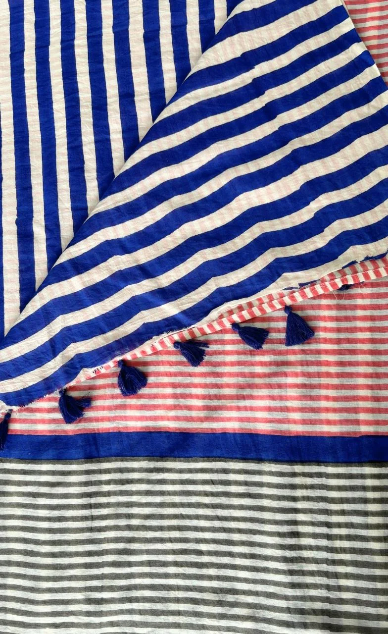 Laila Hand Block Print Mul Mul Cotton Saree - Image 8