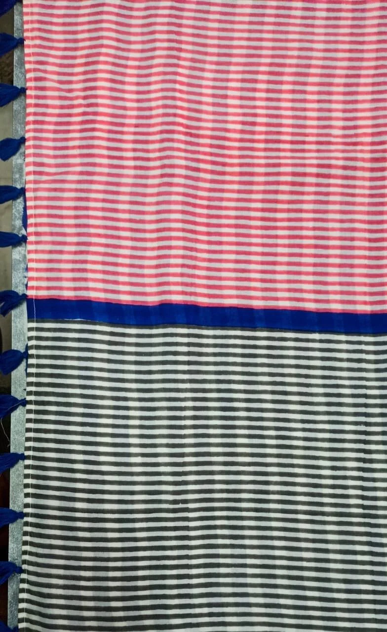 Laila Hand Block Print Mul Mul Cotton Saree - Image 9