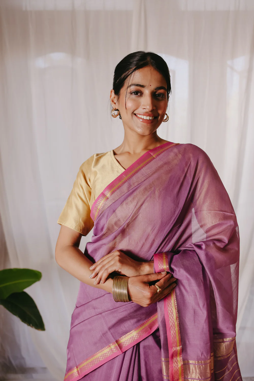 Light purple Pure Silk Cotton Maheshwari Saree - Image 6