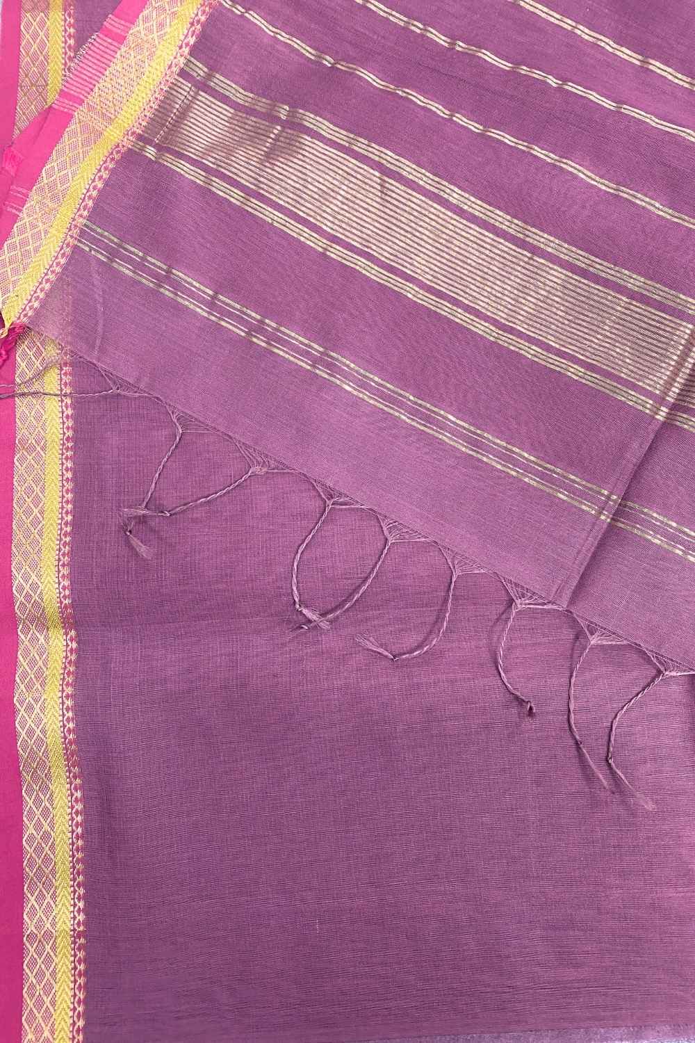 Light purple Pure Silk Cotton Maheshwari Saree - Image 8