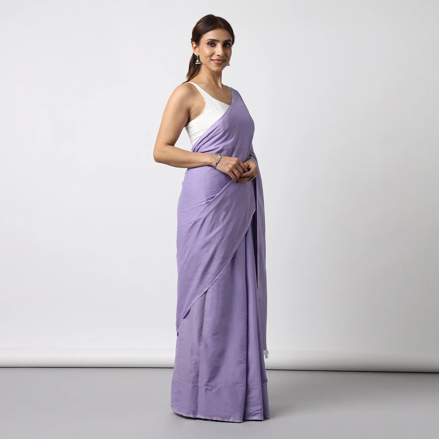 Lost in Lavender - Lavender Mulmul Cotton Saree with Tassels - Image 3