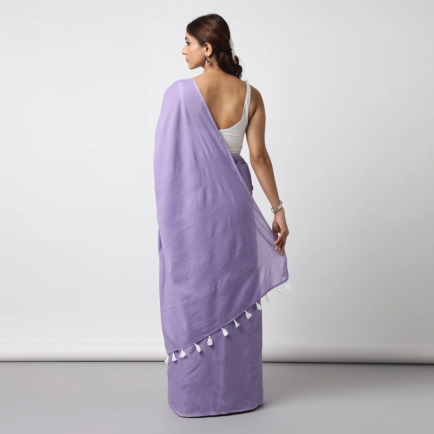 Lost in Lavender - Lavender Mulmul Cotton Saree with Tassels - Image 5