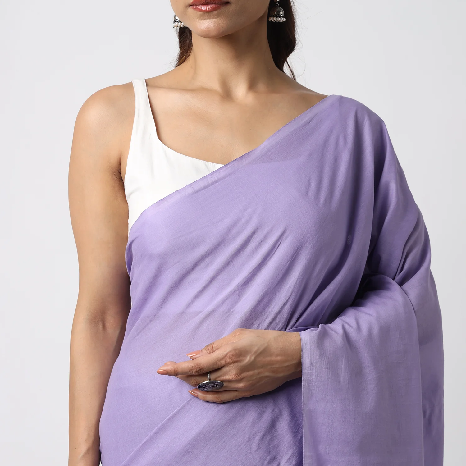Lost in Lavender - Lavender Mulmul Cotton Saree with Tassels - Image 6