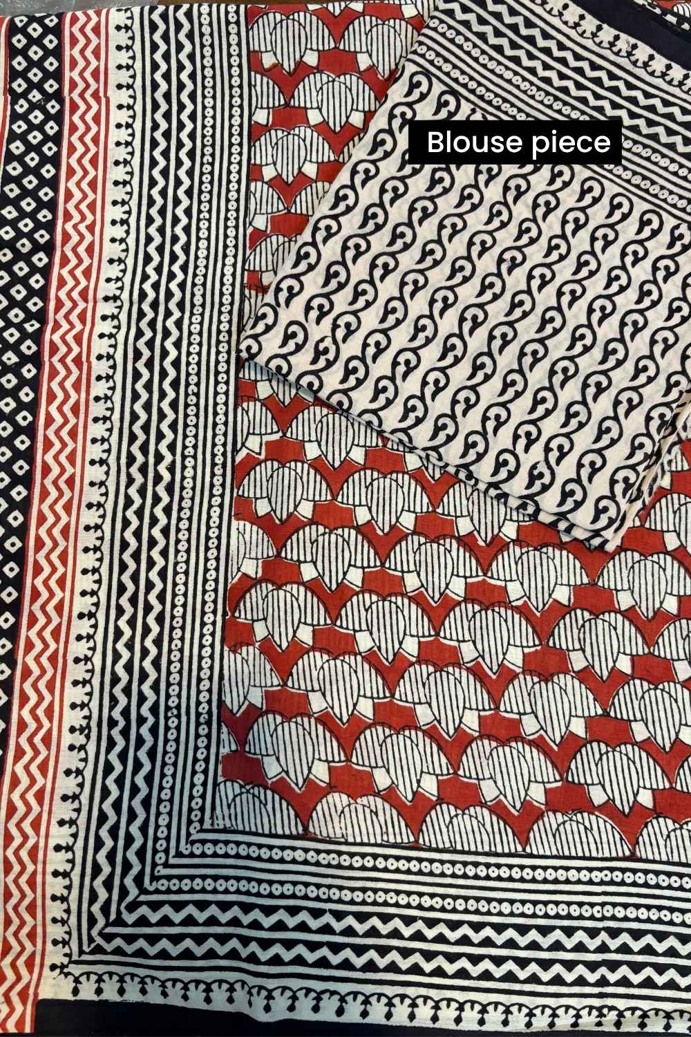 Lotus Sutra - Hand Block Print Mulmul Cotton Bagru Saree - Image 8