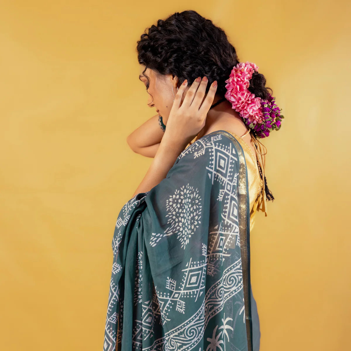 Madhavi Block Printed Saree with Zari border - Image 6