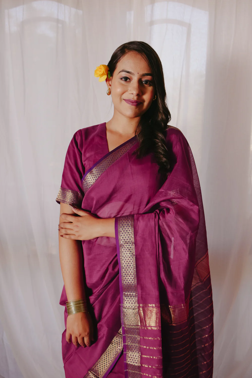 Magenta Pure Silk Cotton Maheshwari Saree - Image 5