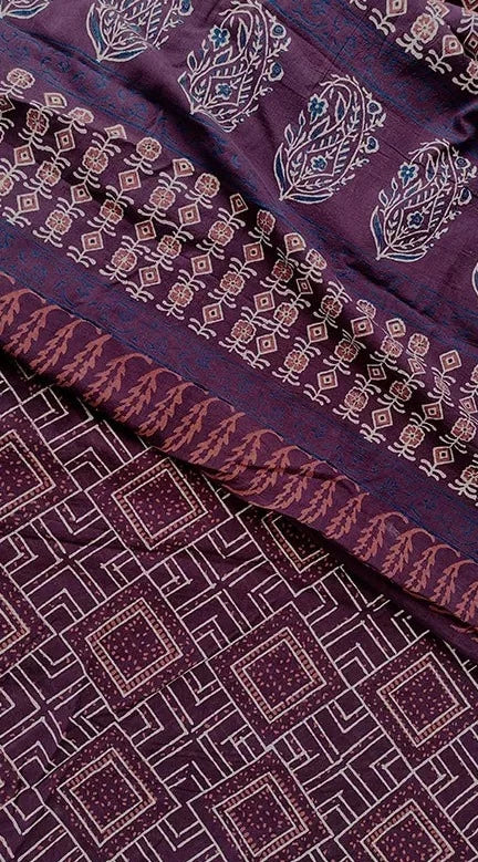 Magical Mauve - Hand Block Print Mulmul Cotton Bagru Saree - Image 8