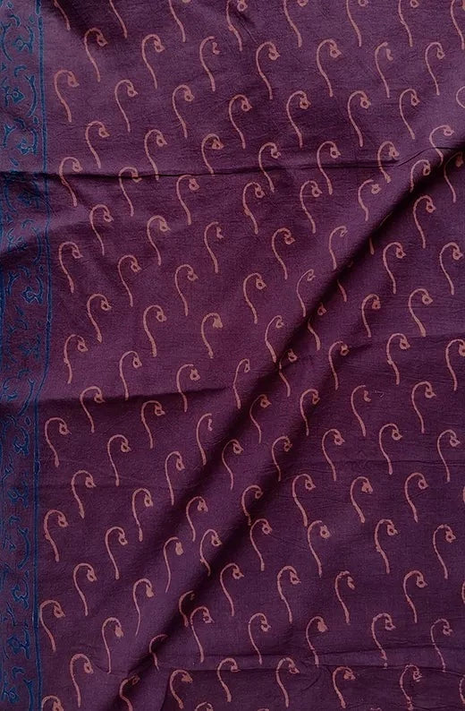 Magical Mauve - Hand Block Print Mulmul Cotton Bagru Saree - Image 9