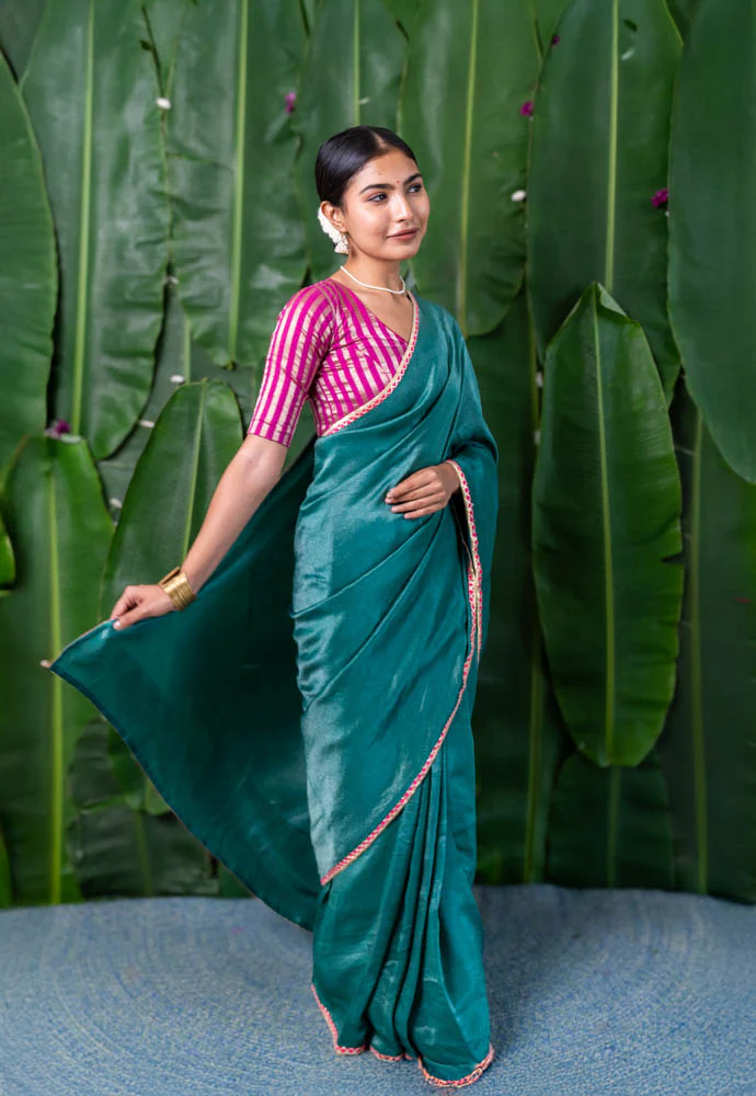 Manjiri - Green Tissue Saree with Gota piping - Image 3
