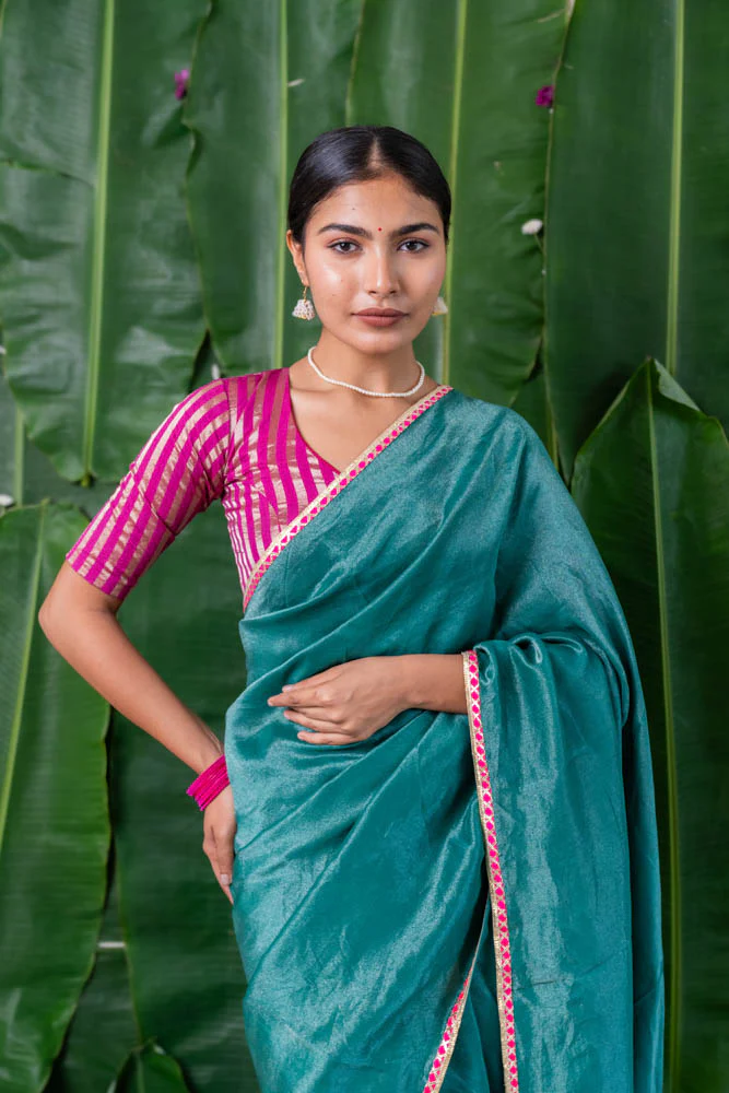 Manjiri - Green Tissue Saree with Gota piping - Image 5