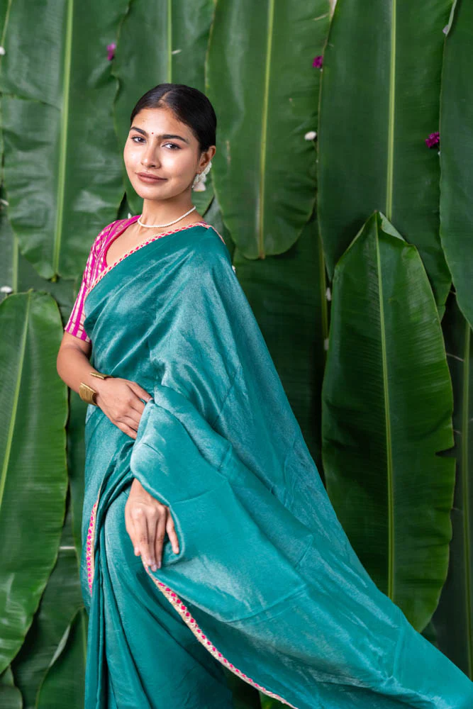 Manjiri - Green Tissue Saree with Gota piping - Image 4