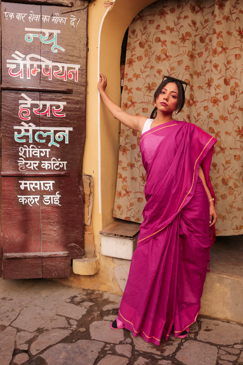 Meher -  Handwoven Pure Mulmul Cotton Saree - Image 3