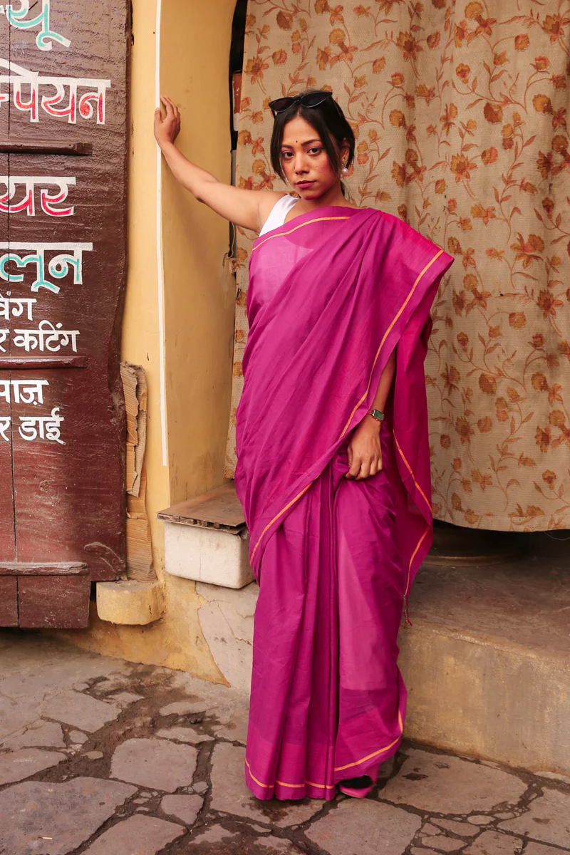 Meher -  Handwoven Pure Mulmul Cotton Saree - Image 5