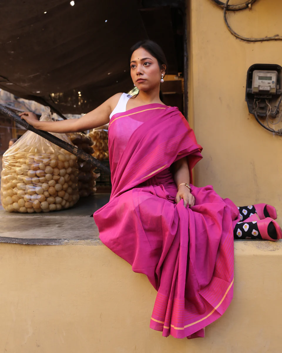 Meher -  Handwoven Pure Mulmul Cotton Saree - Image 6
