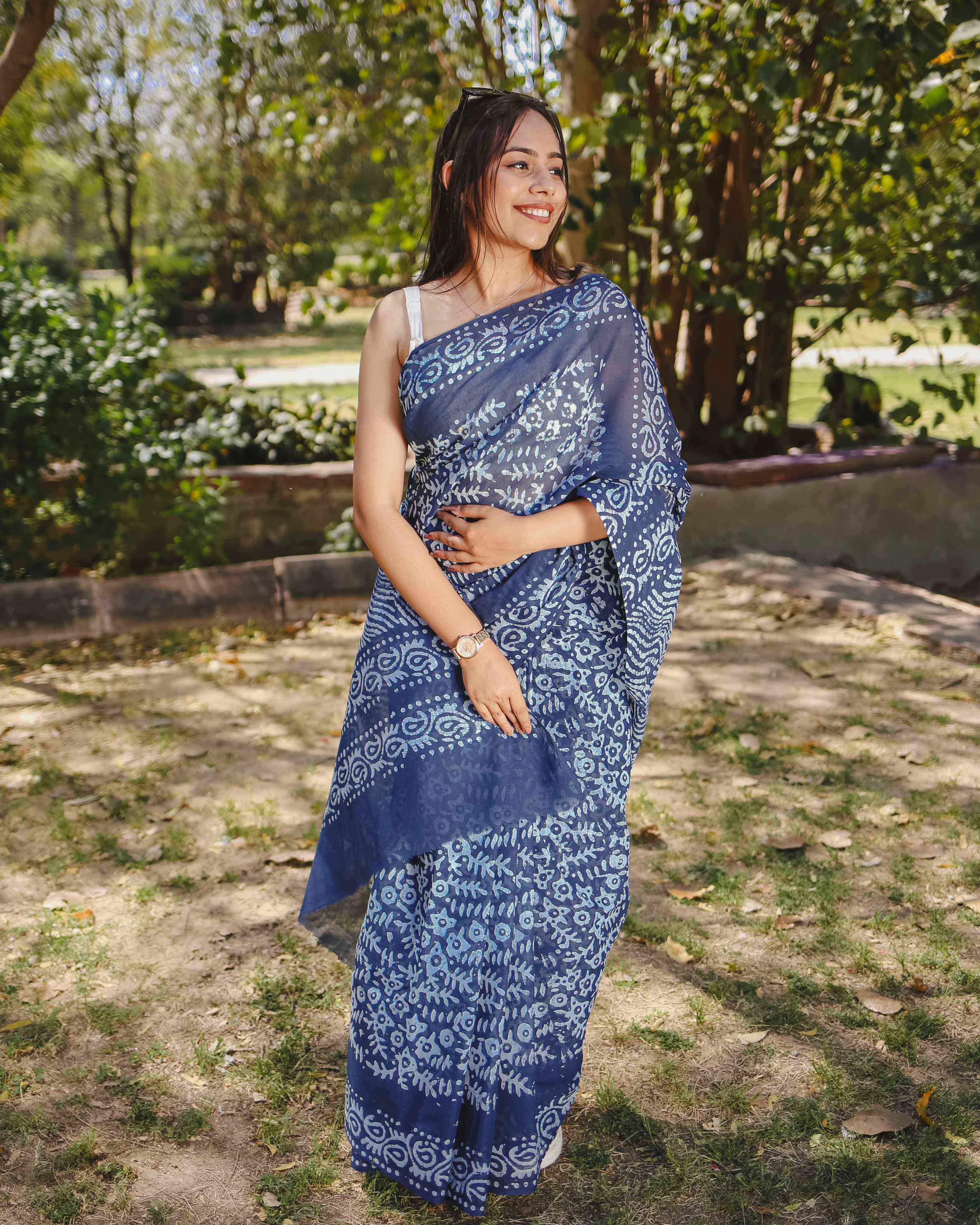 Midnight Blue - Batik Pure Mulmul Cotton Saree - Image 3