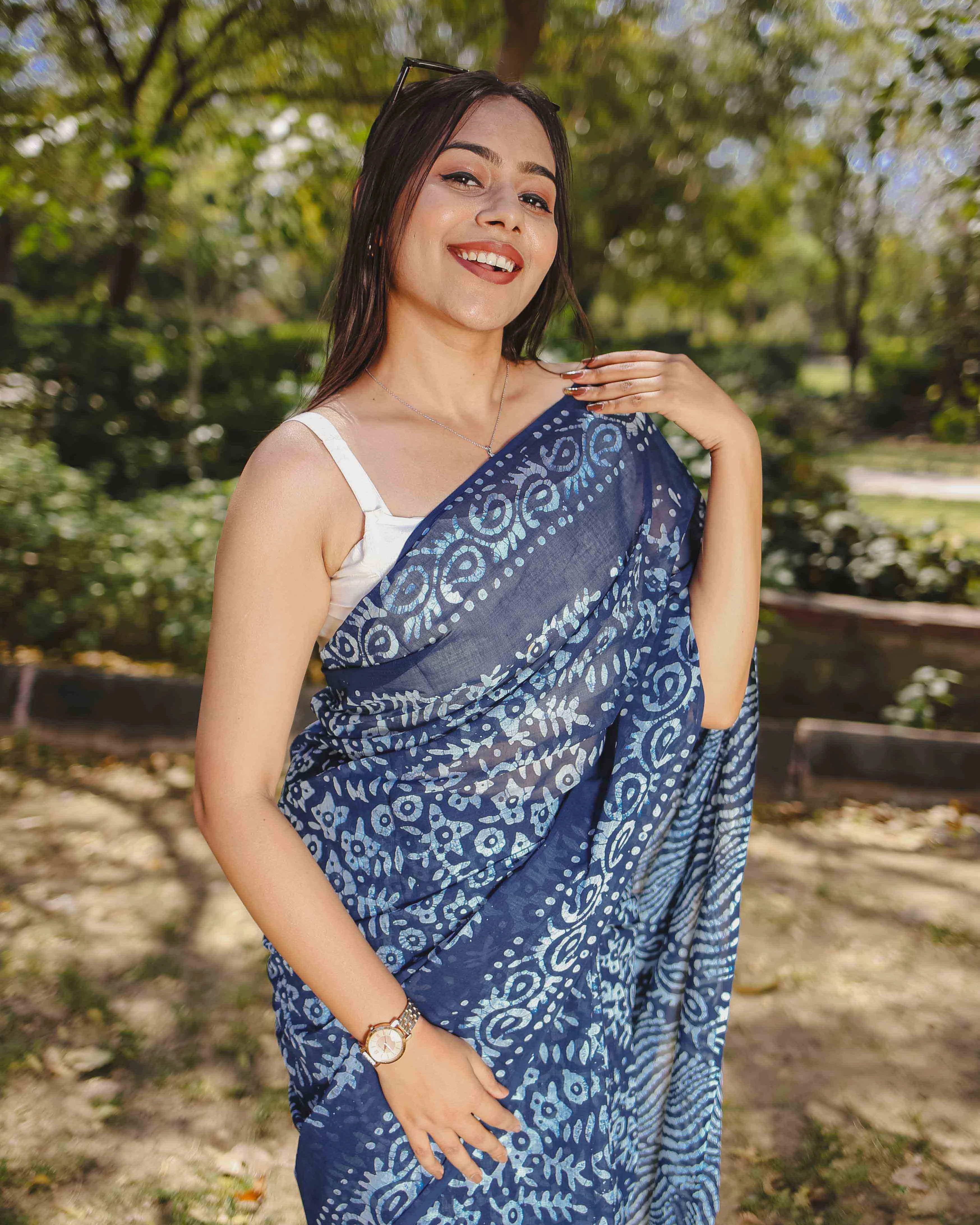 Midnight Blue - Batik Pure Mulmul Cotton Saree - Image 5