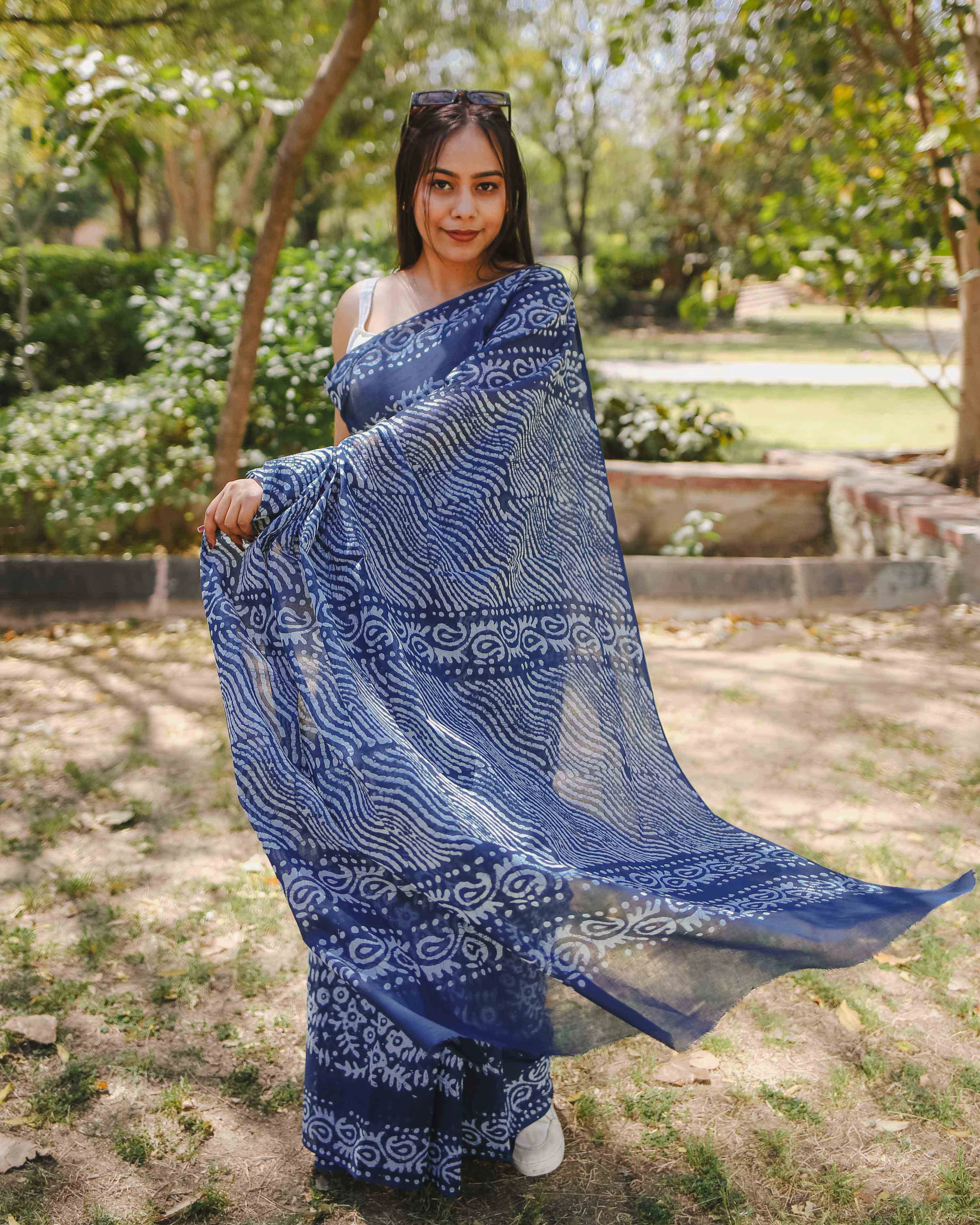 Midnight Blue - Batik Pure Mulmul Cotton Saree - Image 6