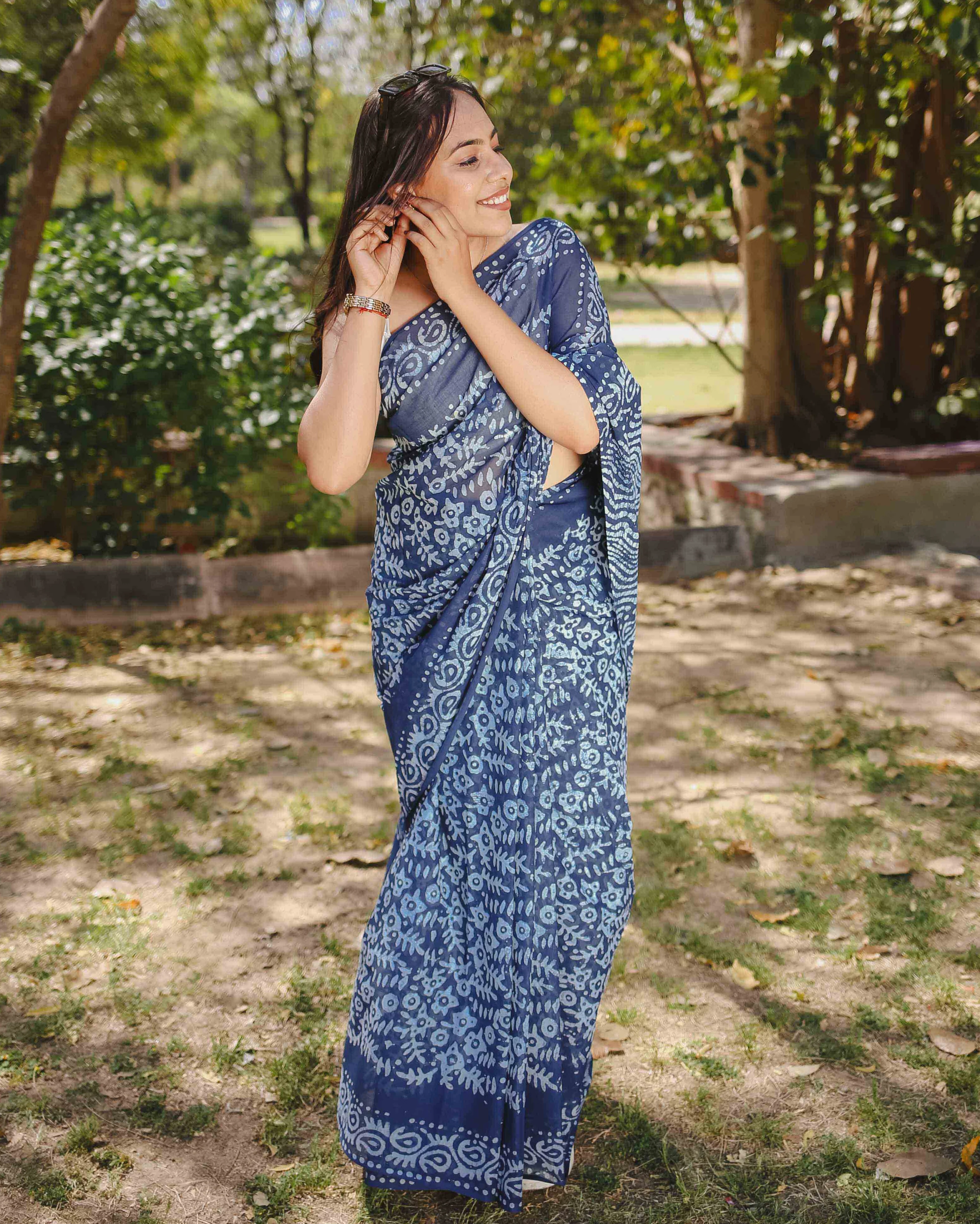 Midnight Blue - Batik Pure Mulmul Cotton Saree - Image 7