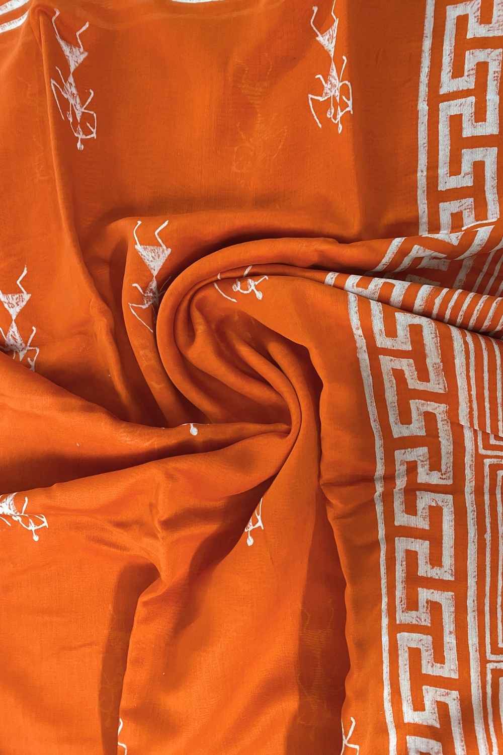 Moora Saree | Orange | Hand Block Printed | Chanderi Cotton Silk - Image 7