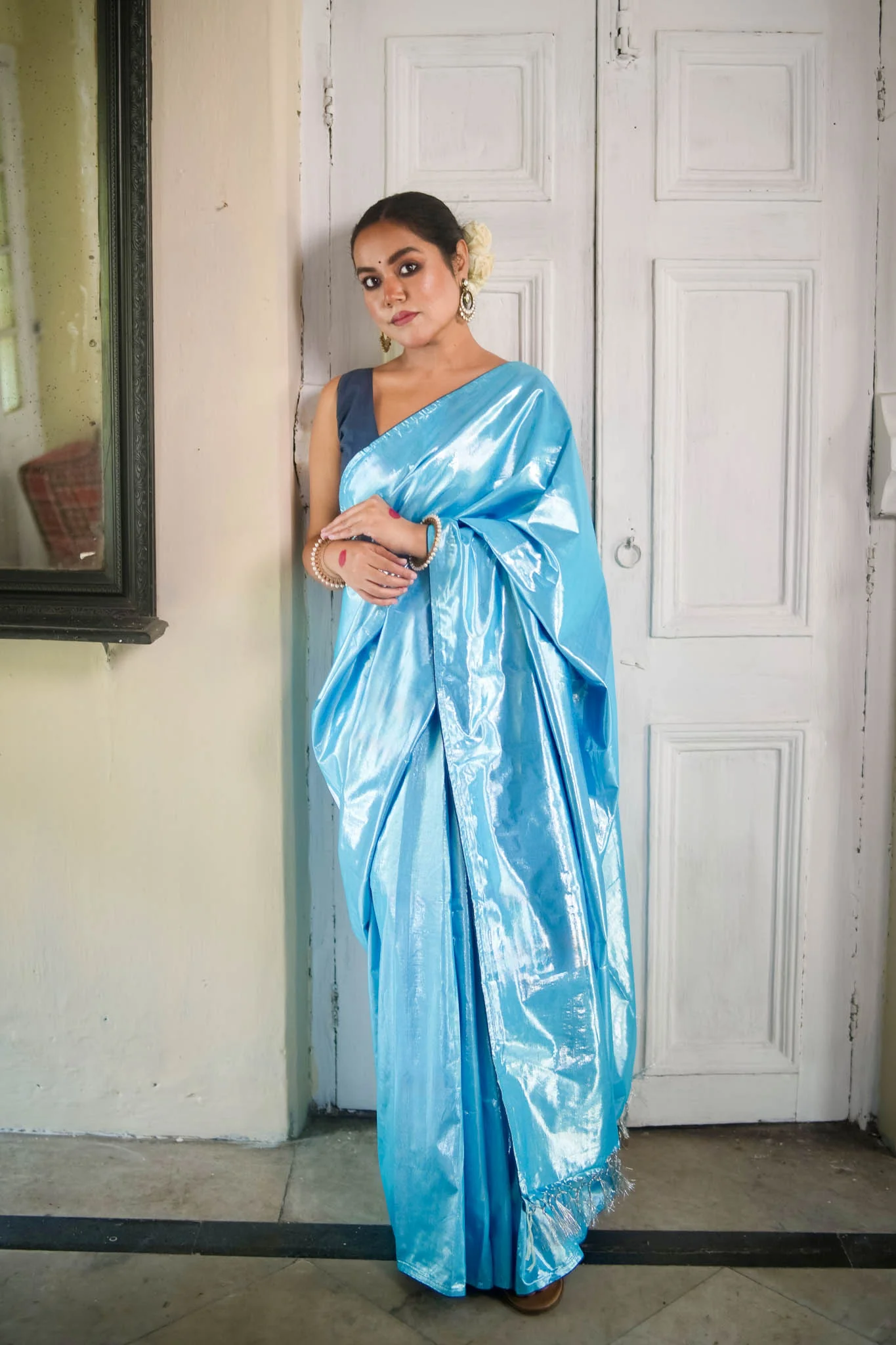 Neelima - Blue Metallic Tissue Saree - Image 4