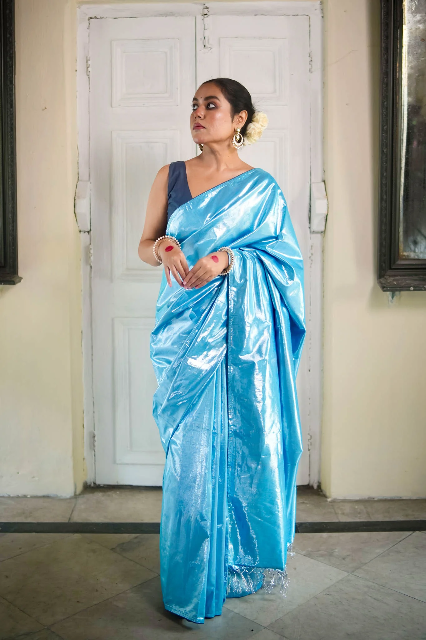 Neelima - Blue Metallic Tissue Saree - Image 5