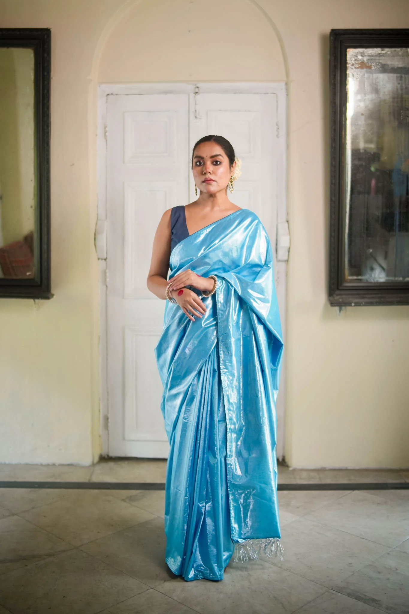 Neelima - Blue Metallic Tissue Saree - Image 6