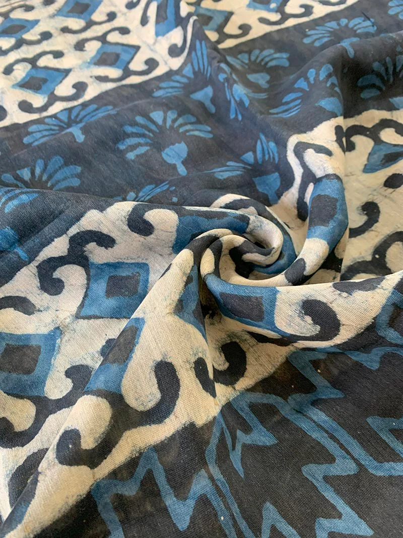 Indigo Prism - Hand Block Print Chanderi Silk Saree - Image 9