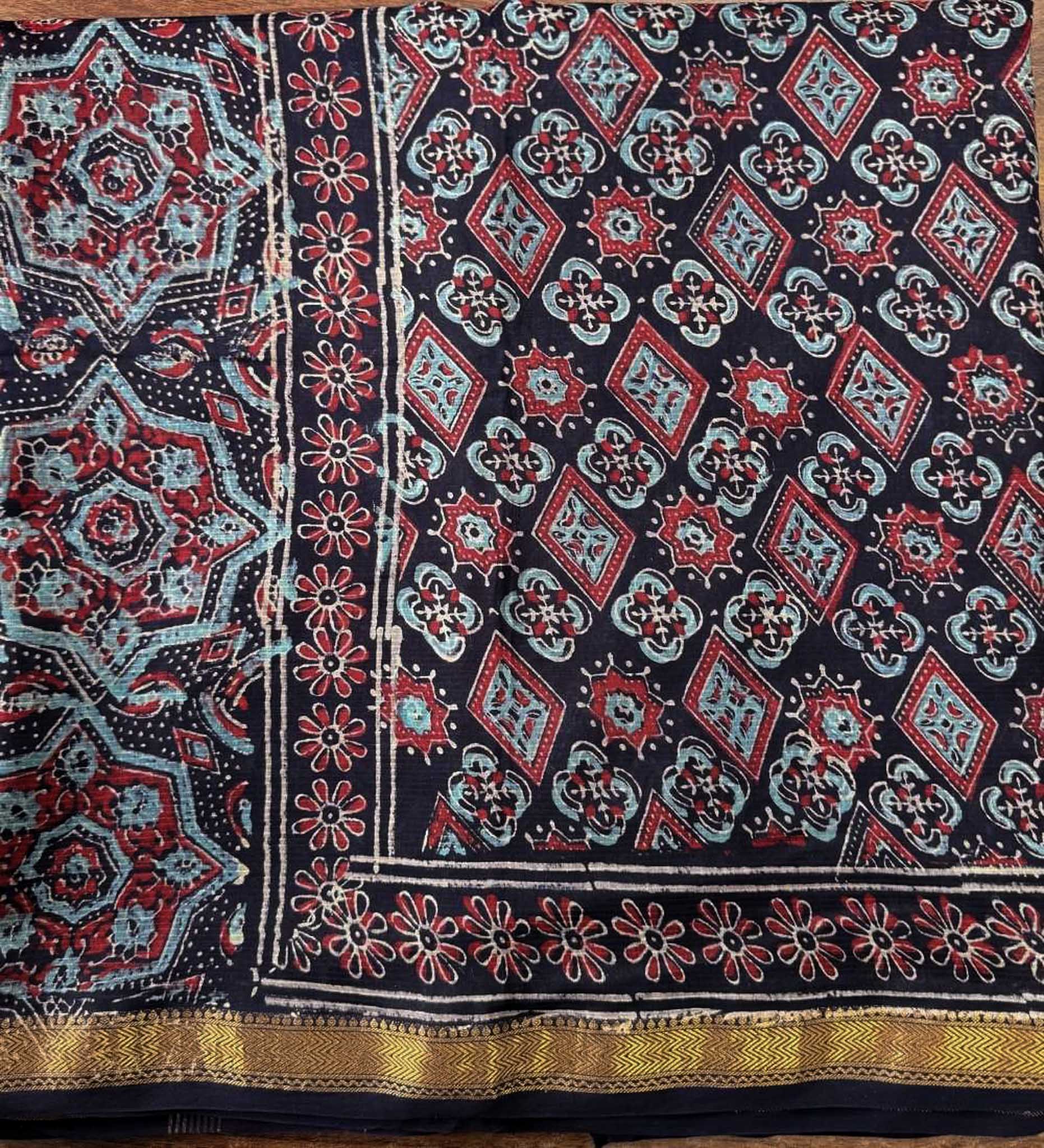 Noorja - Hand Block Print Silk Cotton Maheshwari Saree - Image 5