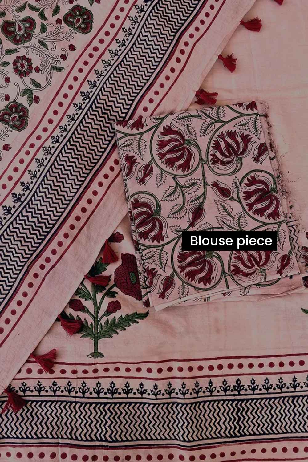 Old Rose - Hand Block Printed Mulmul Cotton Bagru Saree - Image 10