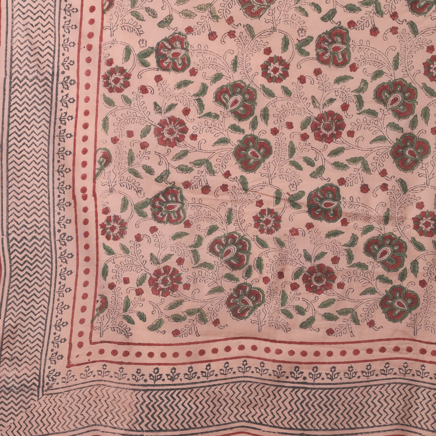 Old Rose - Hand Block Printed Mulmul Cotton Bagru Saree - Image 9