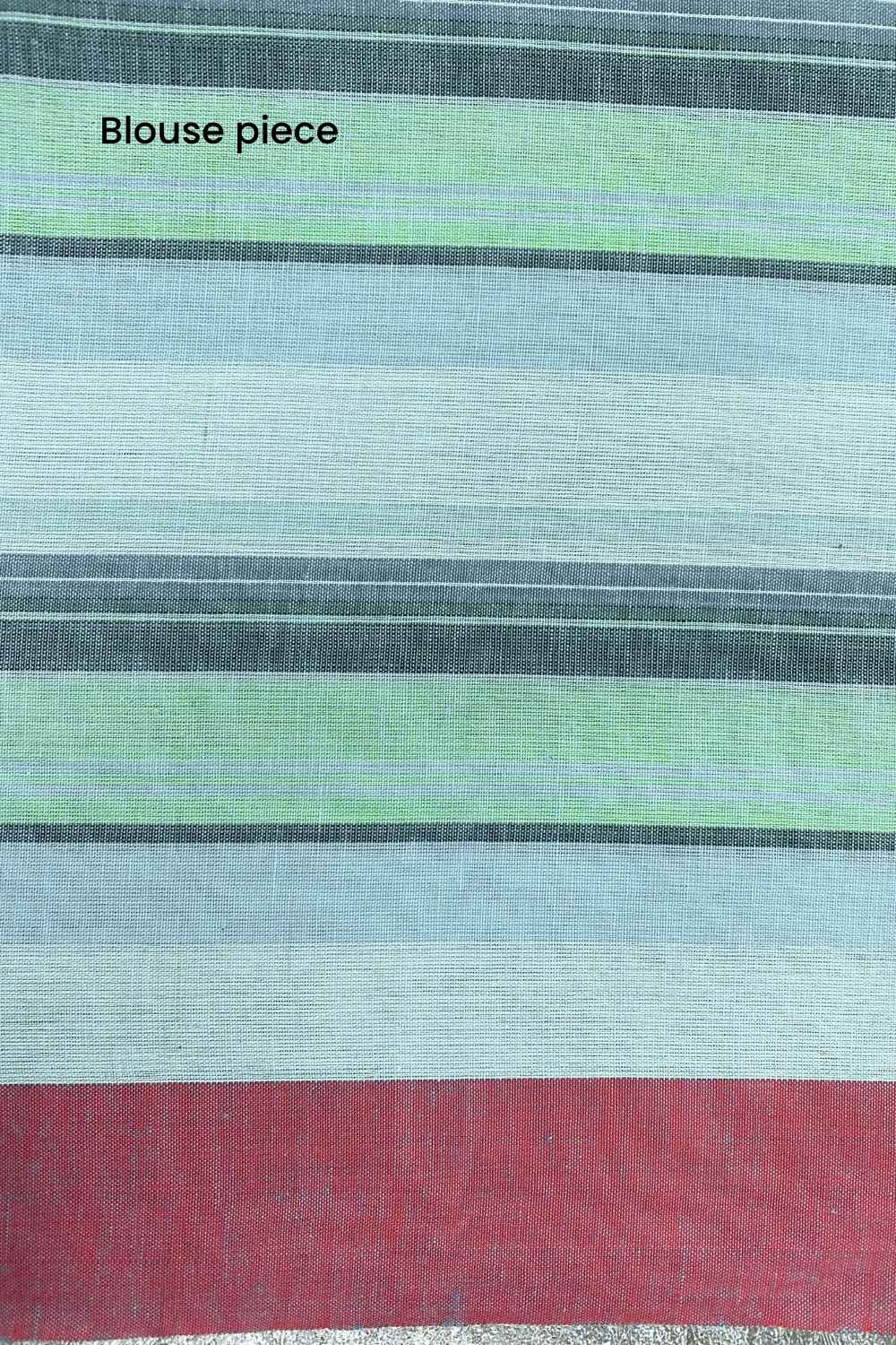 On the Clock - Turquoise & Green Checked Organic Cotton Saree - Image 9