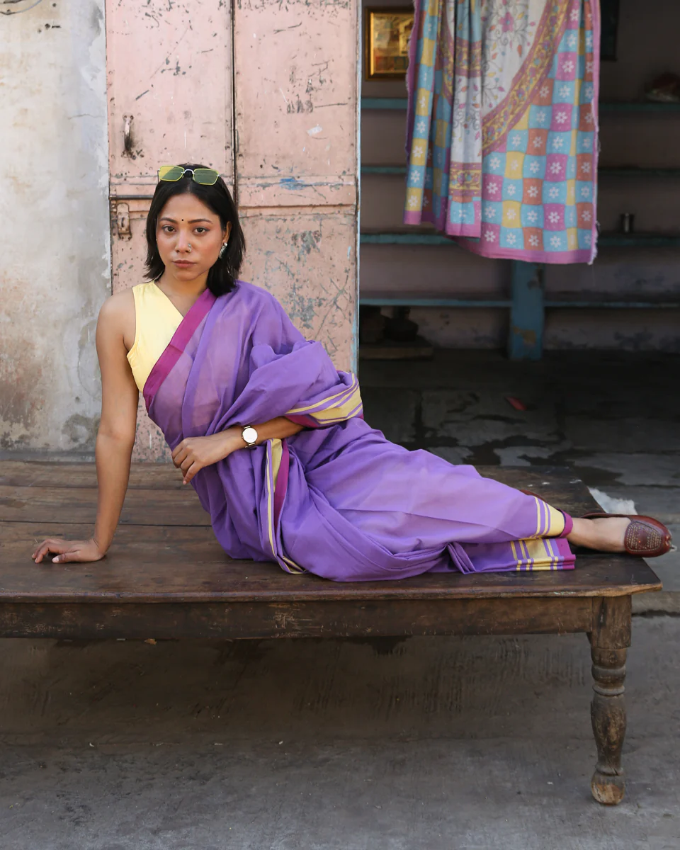Pihu - Handwoven Pure Mulmul Cotton Saree - Image 3