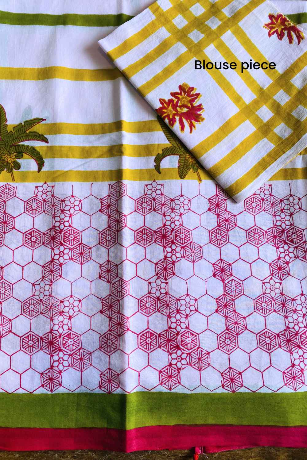 Pink Daydreams Hand Block Print Mulmul Cotton Saree - Image 10