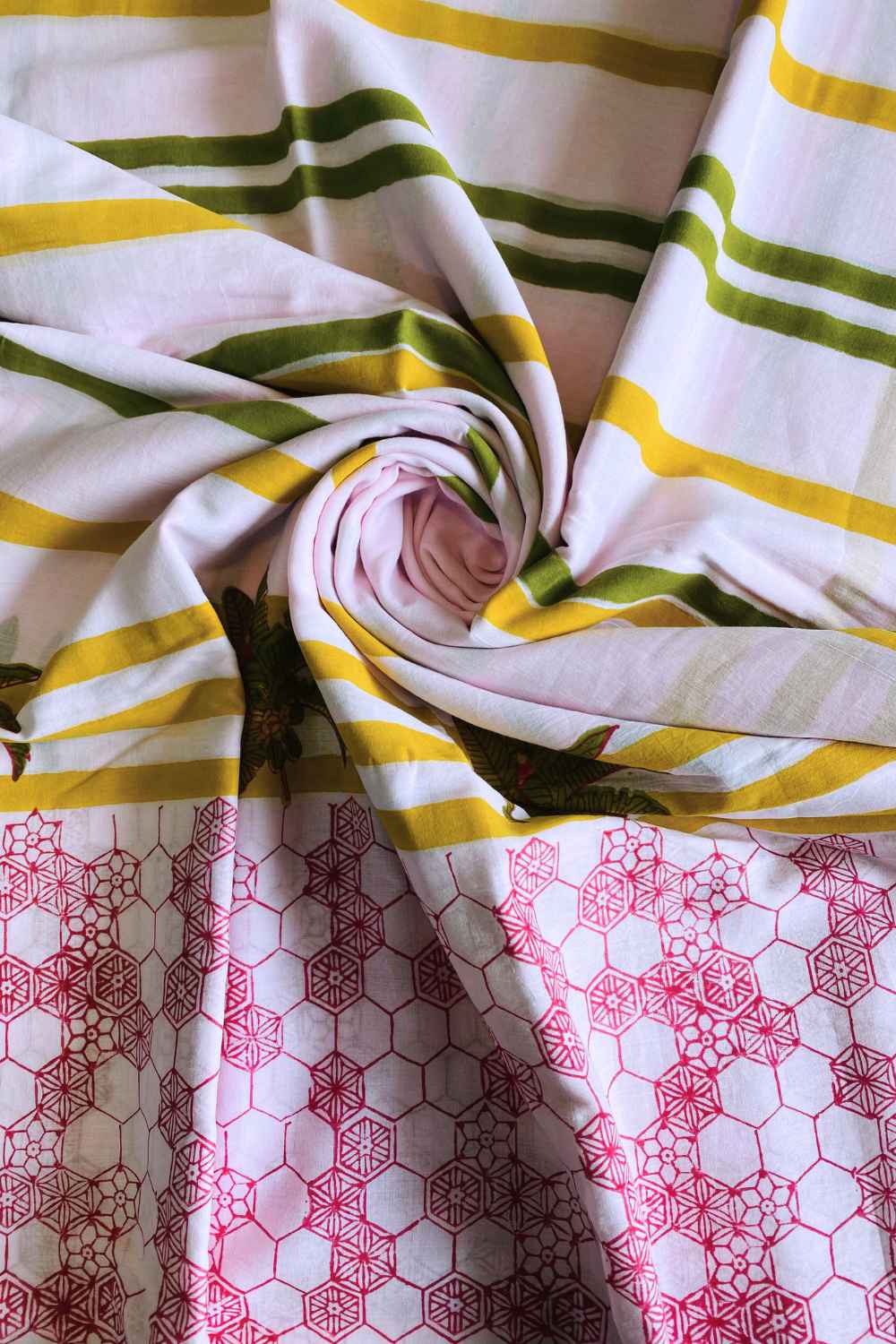 Pink Daydreams Hand Block Print Mulmul Cotton Saree - Image 9