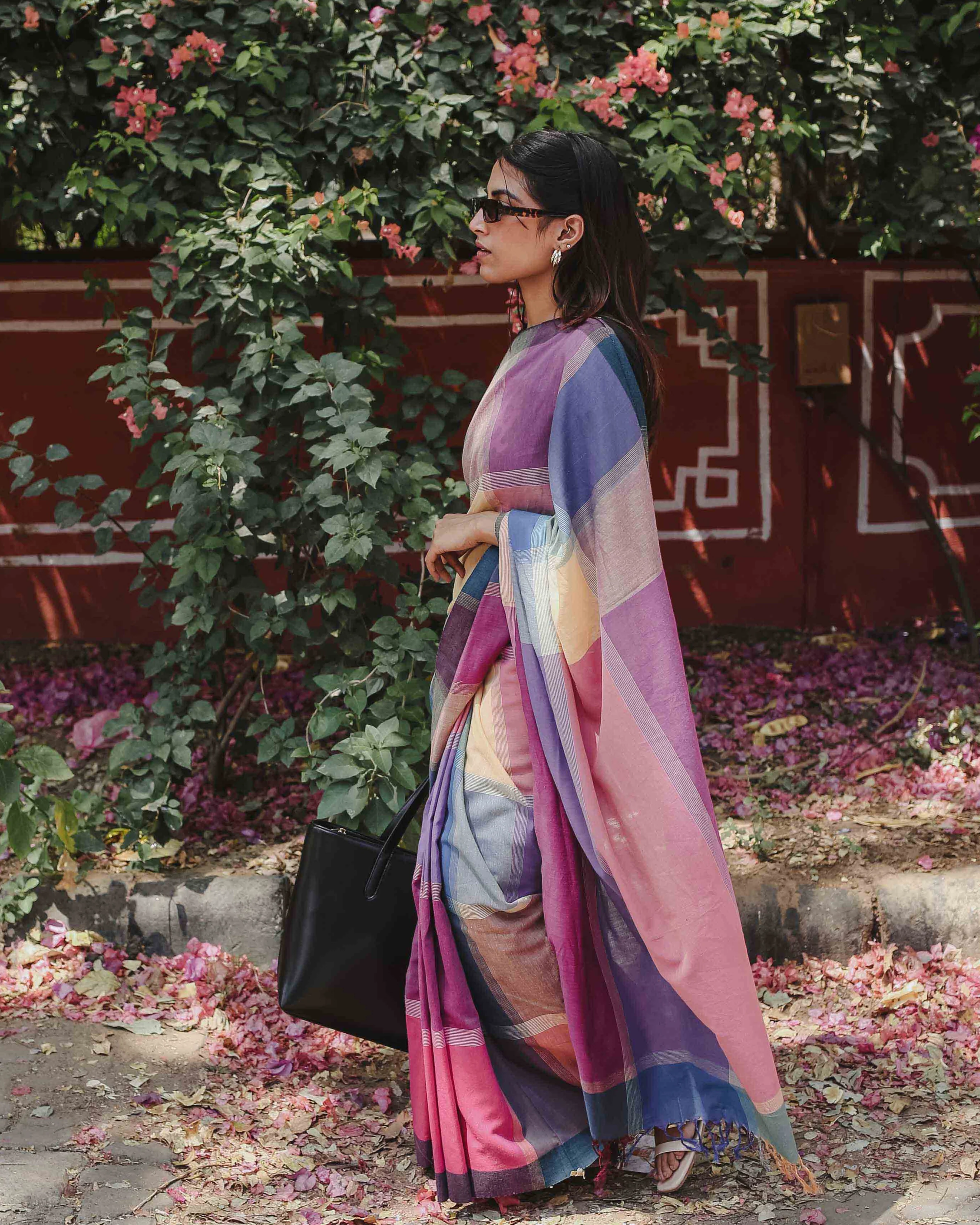 Power Play - Multicolour Checked Organic Cotton Saree - Image 3