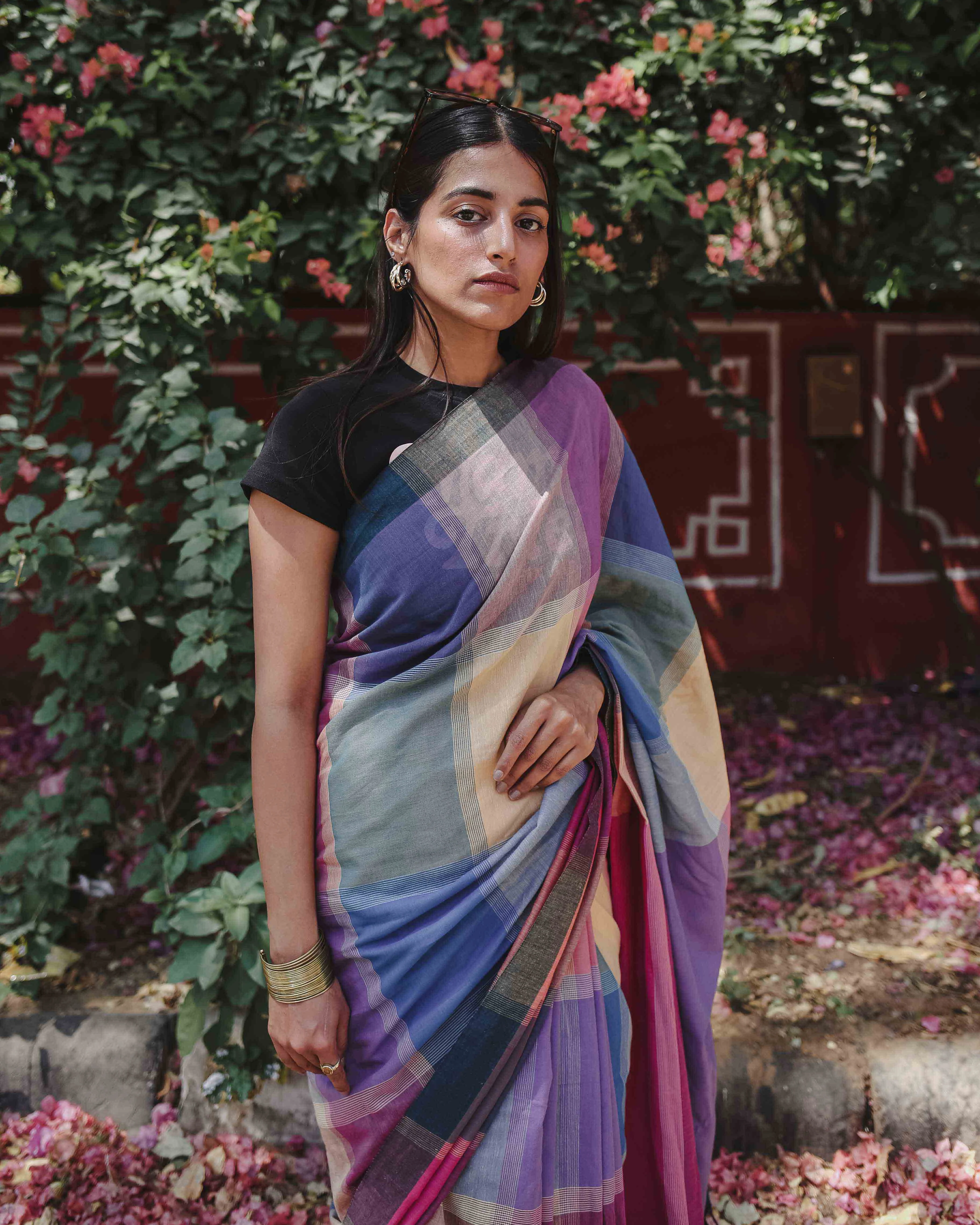 Power Play - Multicolour Checked Organic Cotton Saree - Image 4