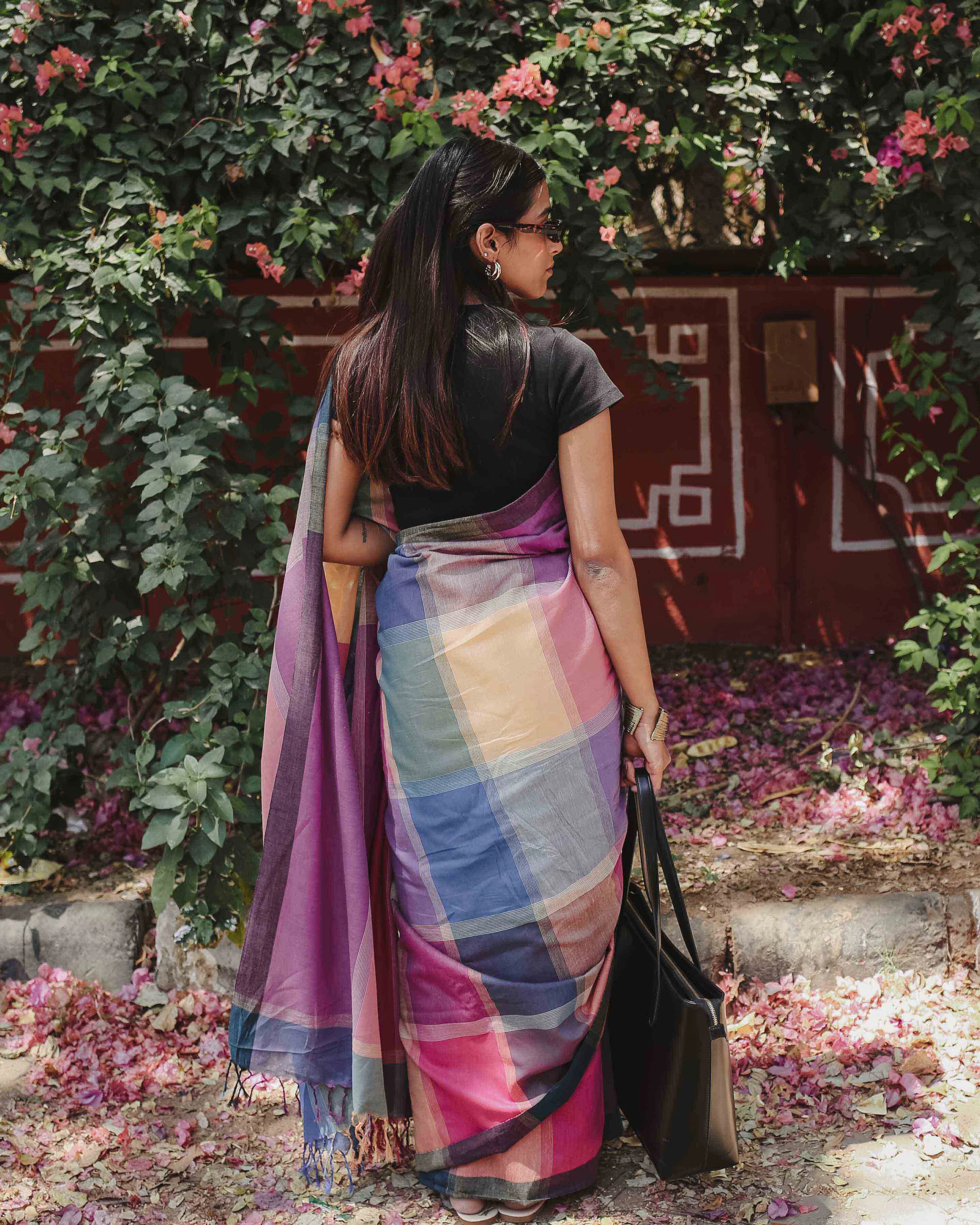 Power Play - Multicolour Checked Organic Cotton Saree - Image 5