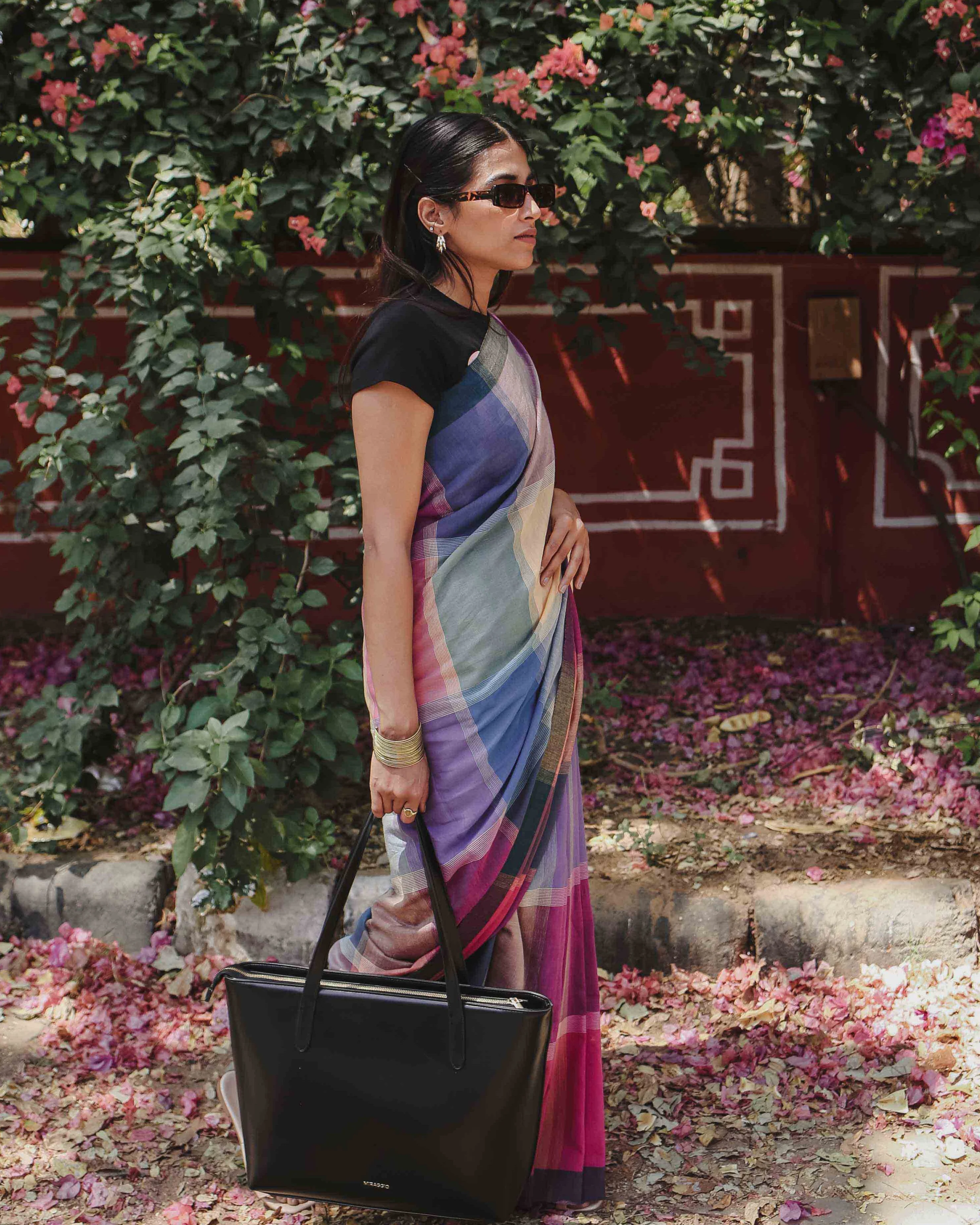 Power Play - Multicolour Checked Organic Cotton Saree - Image 6