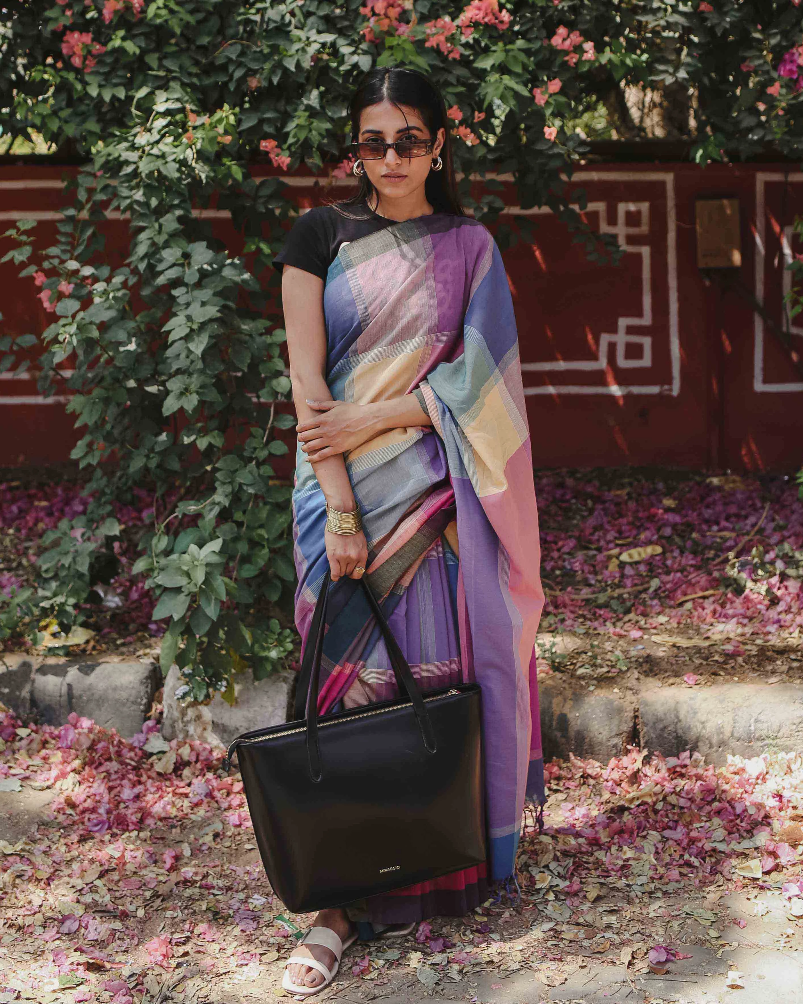 Power Play - Multicolour Checked Organic Cotton Saree - Image 7