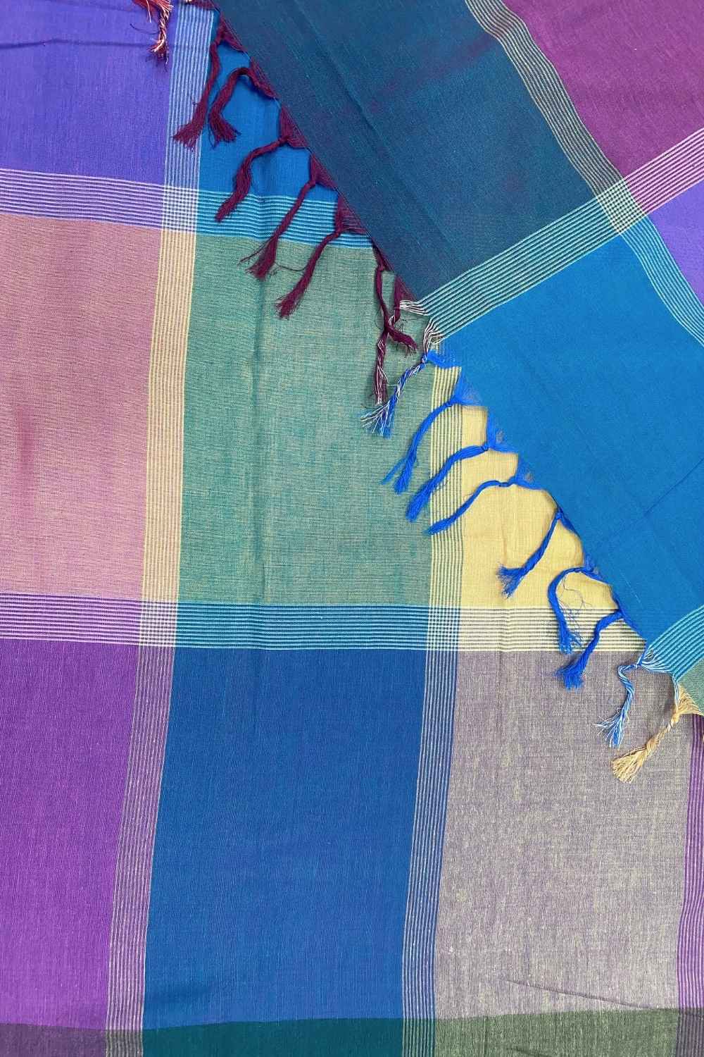 Power Play - Multicolour Checked Organic Cotton Saree - Image 8