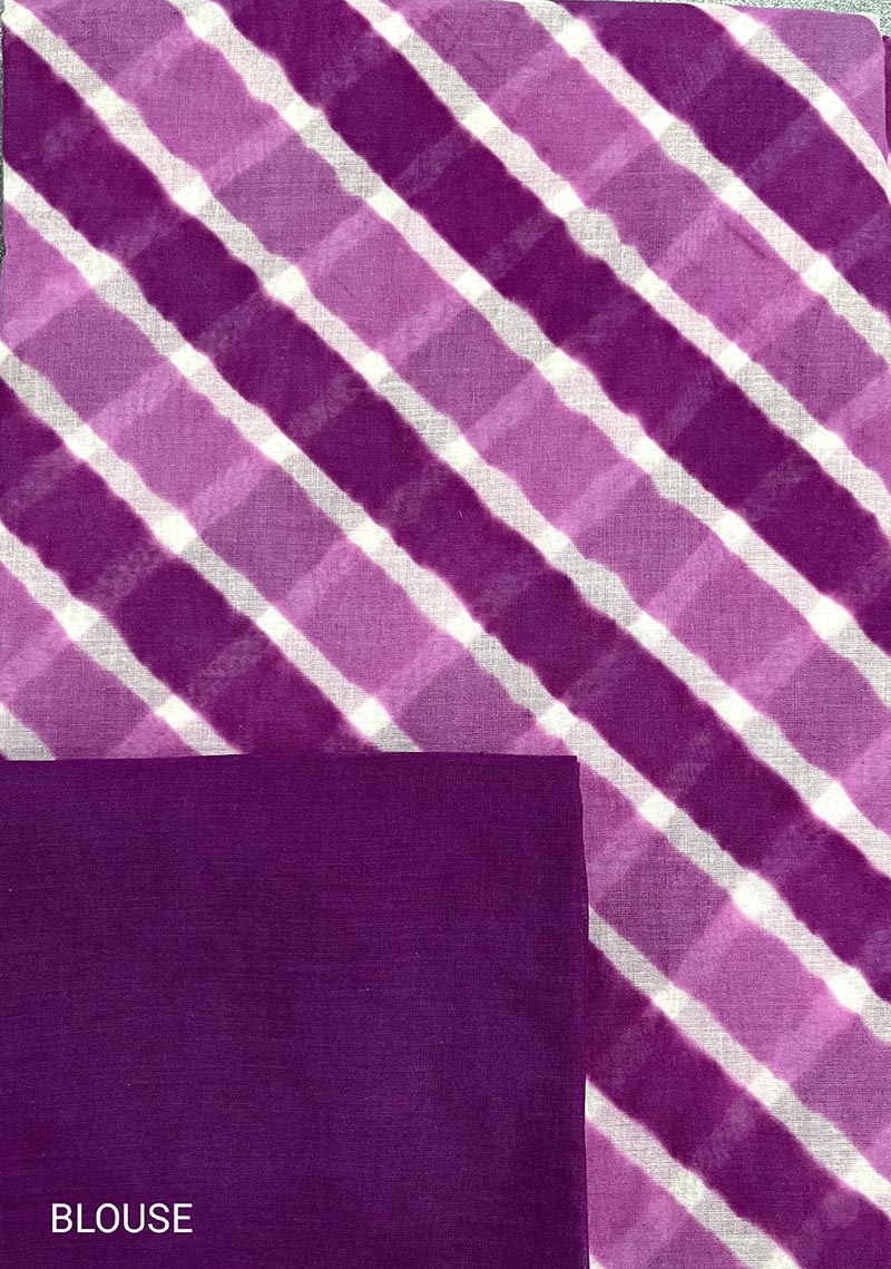 Purple Twist Leheriya Tie-dye Mulmul Cotton saree - Image 9