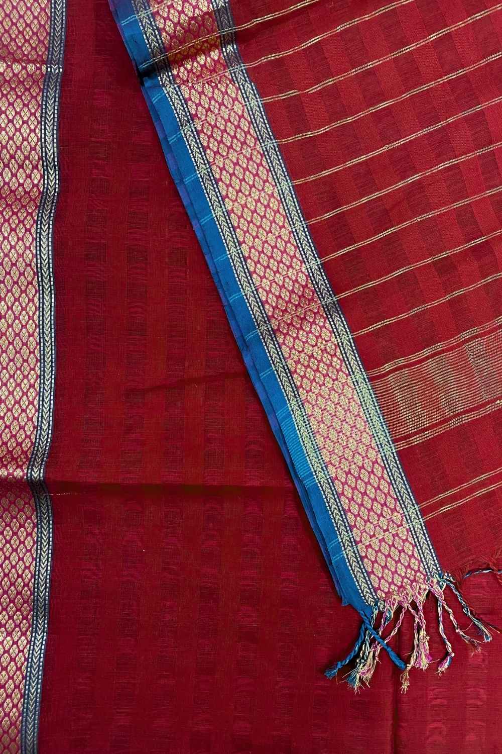 Red Pure Silk Cotton Maheshwari Saree - Image 10