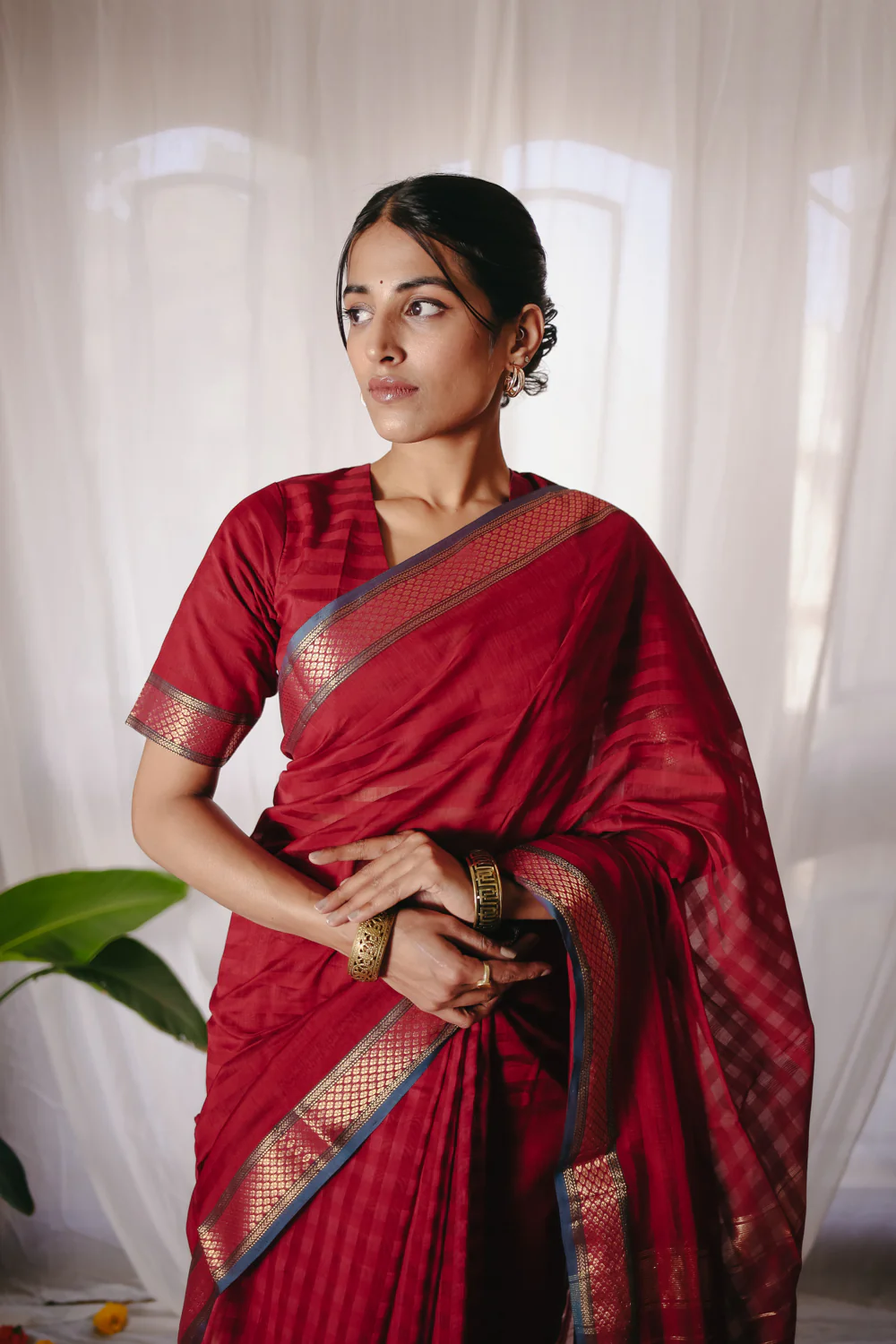Red Pure Silk Cotton Maheshwari Saree - Image 8