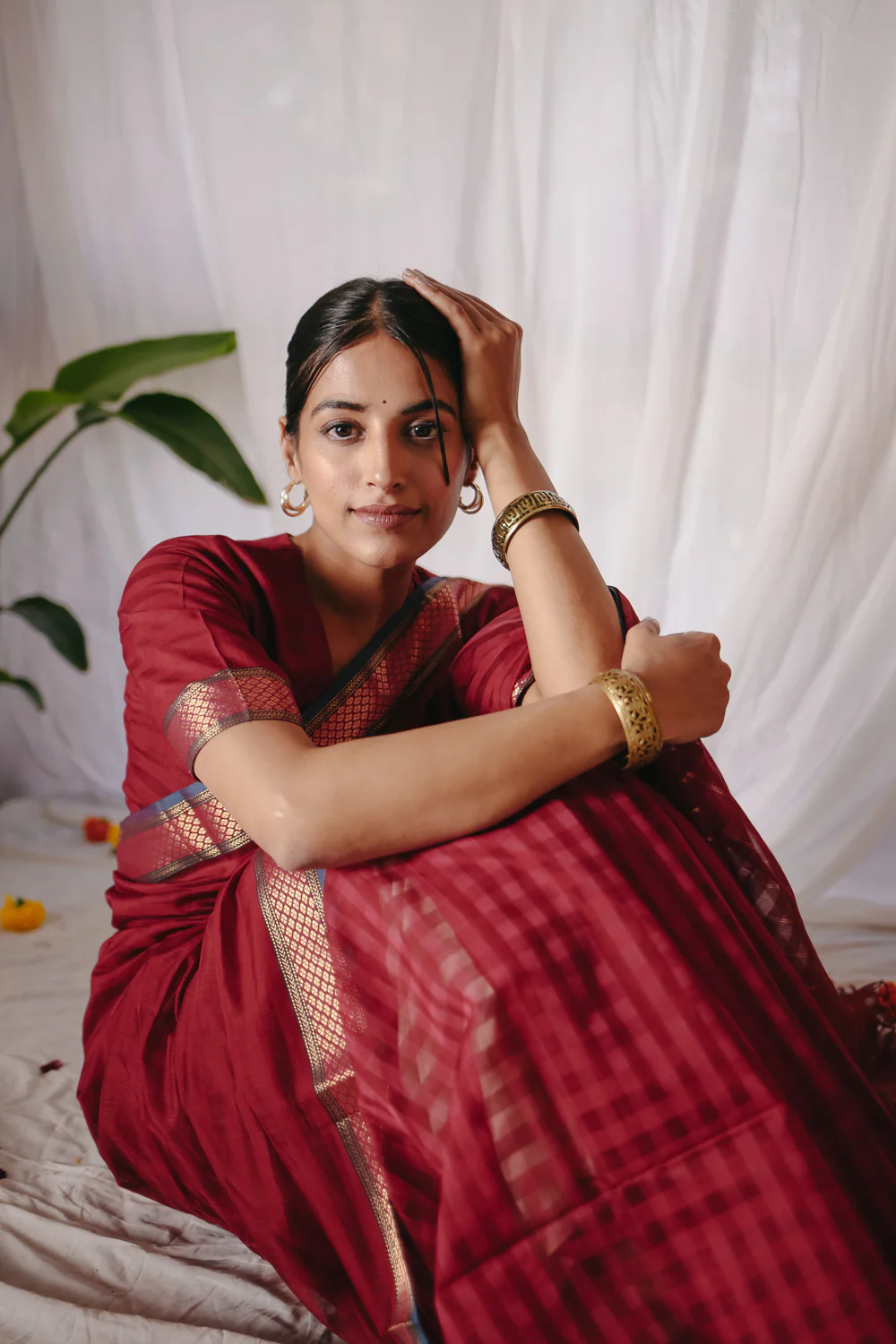 Red Pure Silk Cotton Maheshwari Saree - Image 9