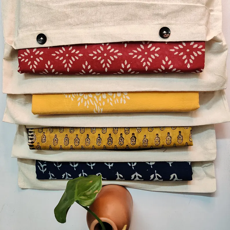 Reusable Cotton Single Saree Cover with Button Closure - Image 4