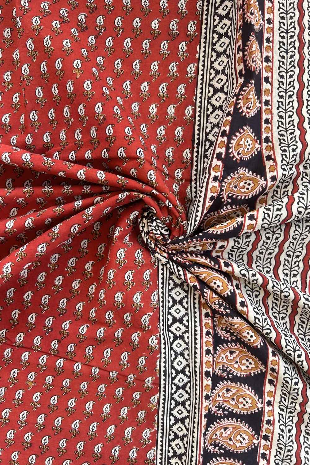 Ruby Red - Hand Block Print Mulmul Cotton Bagru Saree - Image 8